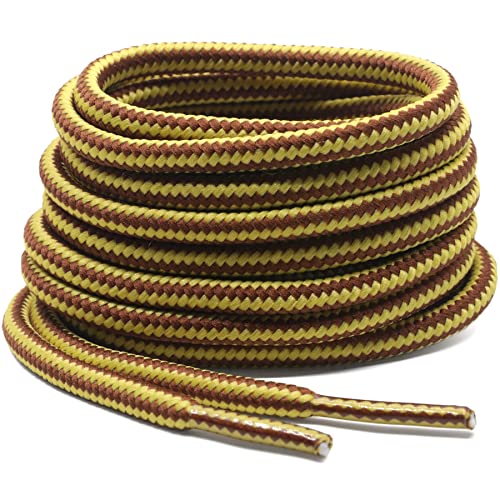 DELELE 2 Pair Round Boot Laces Outdoor Hiking Walking Shoelaces Bright Yellow Brown Striped Shoe Lace Work Shoe Strings 47 inch - Image 1