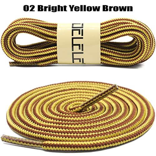 DELELE 2 Pair Round Boot Laces Outdoor Hiking Walking Shoelaces Bright Yellow Brown Striped Shoe Lace Work Shoe Strings 47 inch - Image 2