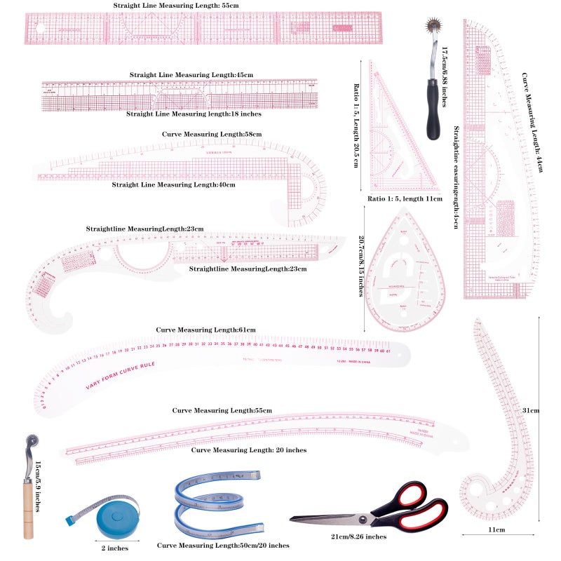 AMZTKDIY Acrylic Sewing Ruler Setï¼ŒFrench Curve Pattern Rulers Kit for Tailors Designers Precision Pattern Making Guides Quilting and DIY Supplies (Ruler Set 4-15Pcs) - Image 3