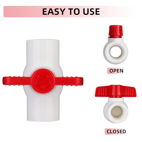 YADIAN [5 Pack] 1/2'' PVC Ball Valves, Water Shut Off Valves, 1/2 inch Ball Valves Slip, Pipe Fittings, Rated at 150 PSI, Socket (1/2'' - Box of 5) - Image 3