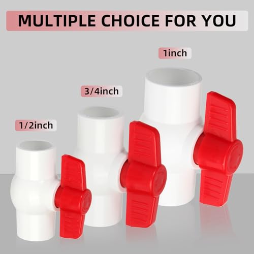YADIAN [5 Pack] 1/2'' PVC Ball Valves, Water Shut Off Valves, 1/2 inch Ball Valves Slip, Pipe Fittings, Rated at 150 PSI, Socket (1/2'' - Box of 5) - Image 4