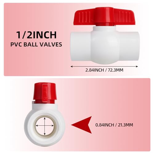 YADIAN [5 Pack] 1/2'' PVC Ball Valves, Water Shut Off Valves, 1/2 inch Ball Valves Slip, Pipe Fittings, Rated at 150 PSI, Socket (1/2'' - Box of 5) - Image 2