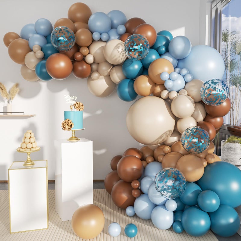 MEBAY Boho Brown and Blue Balloon Garland Arch Kit 156Pcs Light Ocean Blue Caramel Brown White Sand Nude Balloons for Birthday Gender Reveal Baby Bridal Shower Wedding Party - Image 3