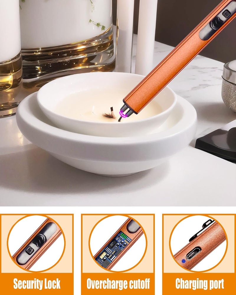 YOUTUOY 4 in1 Candle Accessory Set with Rechargeable Candle Lighter, Candle Wick Trimmer, Candle Wick Snuffer, Candle Wick Dipper, Candle Care Kit (Rose Gold) - Image 3