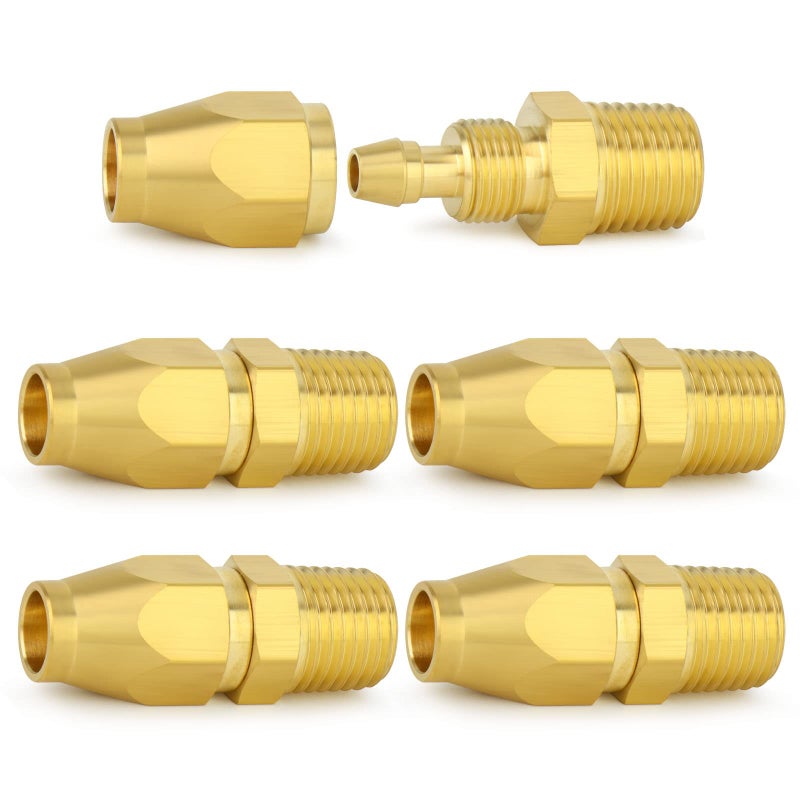 ChillWaves Brass Pneumatics Reusable Replacement FittingHoseEnd Repair Fitting 14 ID Hose14 Barbx 14 NPT Rigid5PACK
