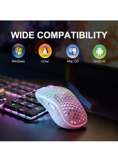 Generic Wireless Mouse wireless gaming mouse Rechargeable PC Mouse with RGB Backlit 6 Buttons Adjustable Ergonomic for Laptop, PC etc Gaming Mouse Wireless White  - Image 2
