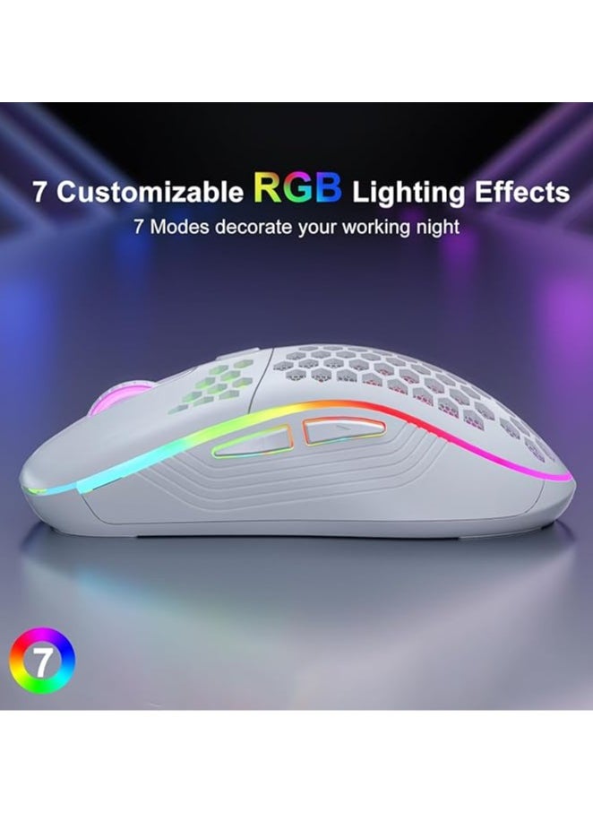 Generic - Wireless Mouse wireless gaming mouse Rechargeable PC Mouse with RGB Backlit 6 Buttons Adjustable Ergonomic for Laptop, PC etc Gaming Mouse Wireless White - Image 1