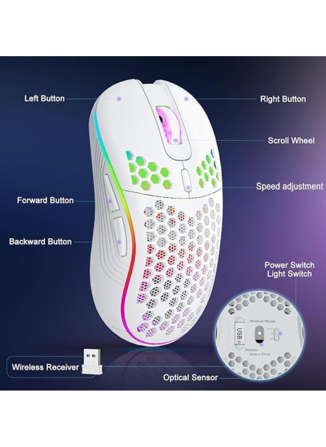 Generic - Wireless Mouse wireless gaming mouse Rechargeable PC Mouse with RGB Backlit 6 Buttons Adjustable Ergonomic for Laptop, PC etc Gaming Mouse Wireless White - Image 1