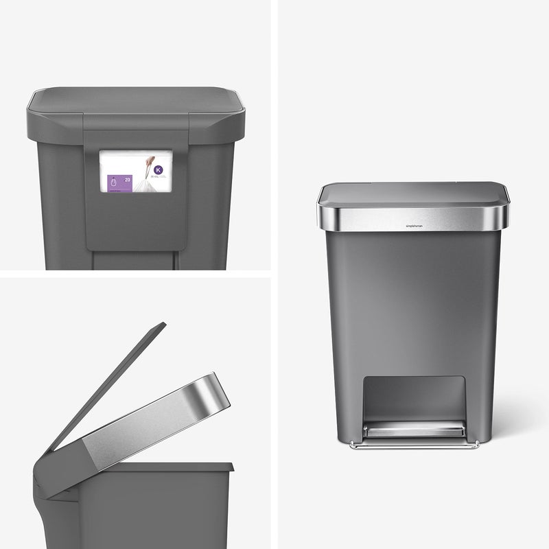 simplehuman 45 Liter / 12 Gallon Rectangular Kitchen Step Trash Can with Soft-Close Lid, Grey Plastic - Image 3