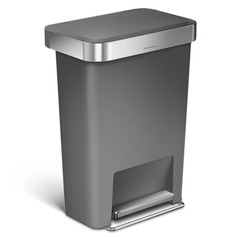 simplehuman 45 Liter / 12 Gallon Rectangular Kitchen Step Trash Can with Soft-Close Lid, Grey Plastic - Image 1