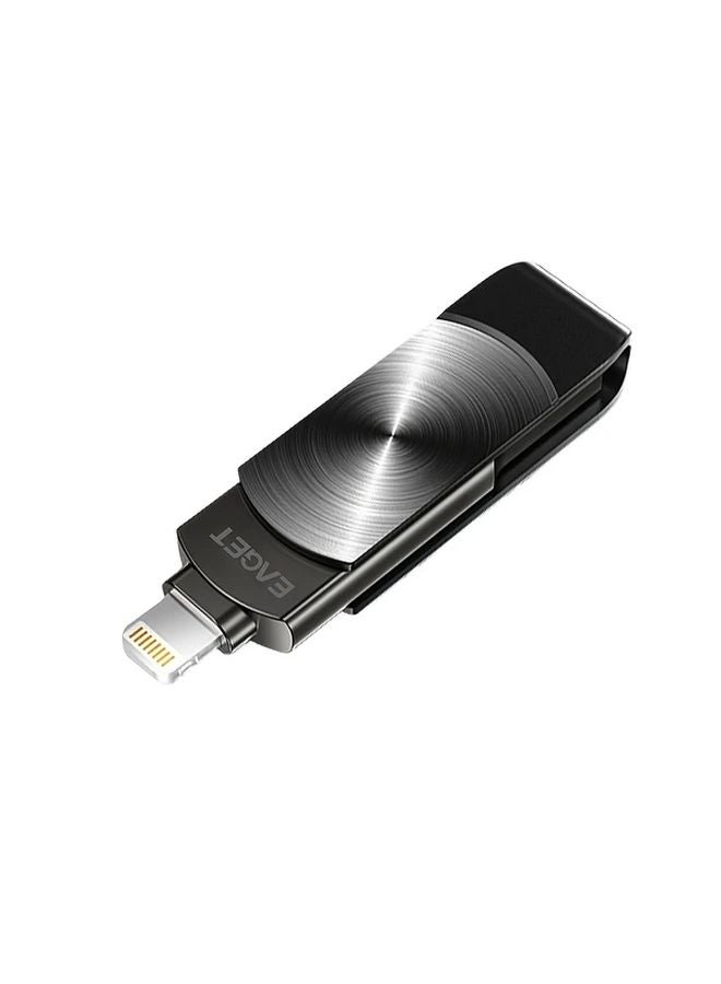 Eaget 128GB وحدة تخزين فلاش مزدوجة الواجهة USB 3.2 للآيفون والآيباد وماك والكمبيوتر نقل بيانات عالي السرعة تخزين خارجي أسود - Image 1