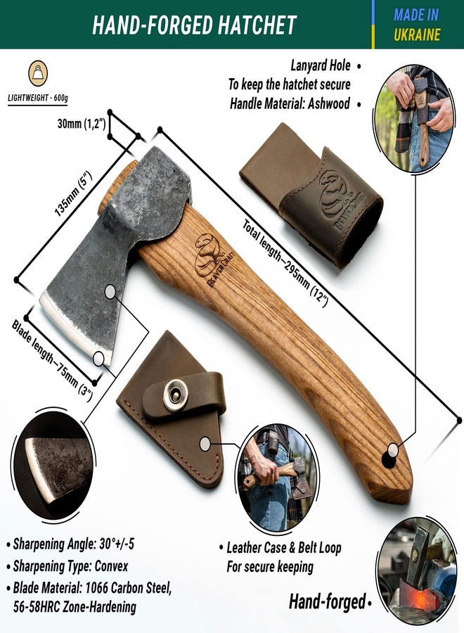 BeaverCraft Carving Axe Hand Forged with Sheath - Bushcraft Hatchet Camping Small Axe with Wood Handle - Bearded Wooden Axe Survival Hatchet AX1 Axe for Chopping Wood and Gardening - Image 2