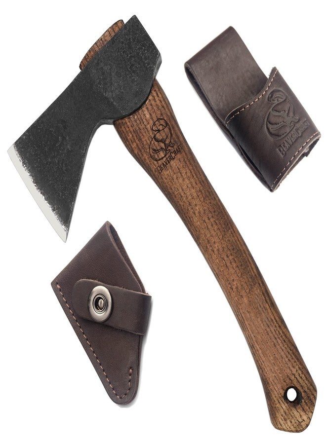 BeaverCraft Carving Axe Hand Forged with Sheath - Bushcraft Hatchet Camping Small Axe with Wood Handle - Bearded Wooden Axe Survival Hatchet AX1 Axe for Chopping Wood and Gardening - Image 1