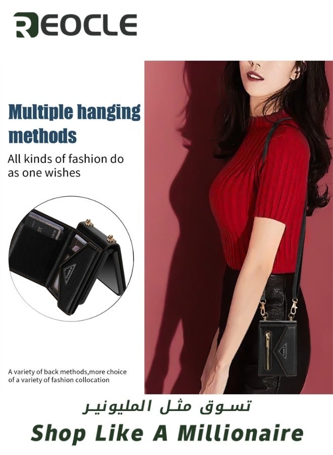 REOCLE Zipper Wallet Purse for Samsung Galaxy Z Flip 3 Crossbody Case with Credit Card Holder Strap Lanyard Women Kickstand Flip Leather Phone Cover for Z Flip 3 - Image 2