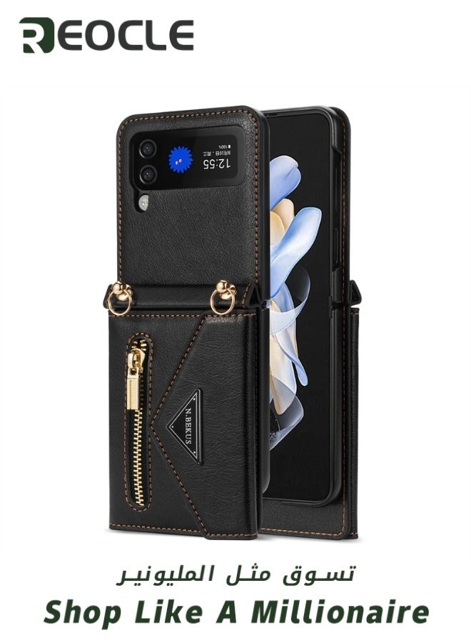 REOCLE Zipper Wallet Purse for Samsung Galaxy Z Flip 3 Crossbody Case with Credit Card Holder Strap Lanyard Women Kickstand Flip Leather Phone Cover for Z Flip 3 - Image 4