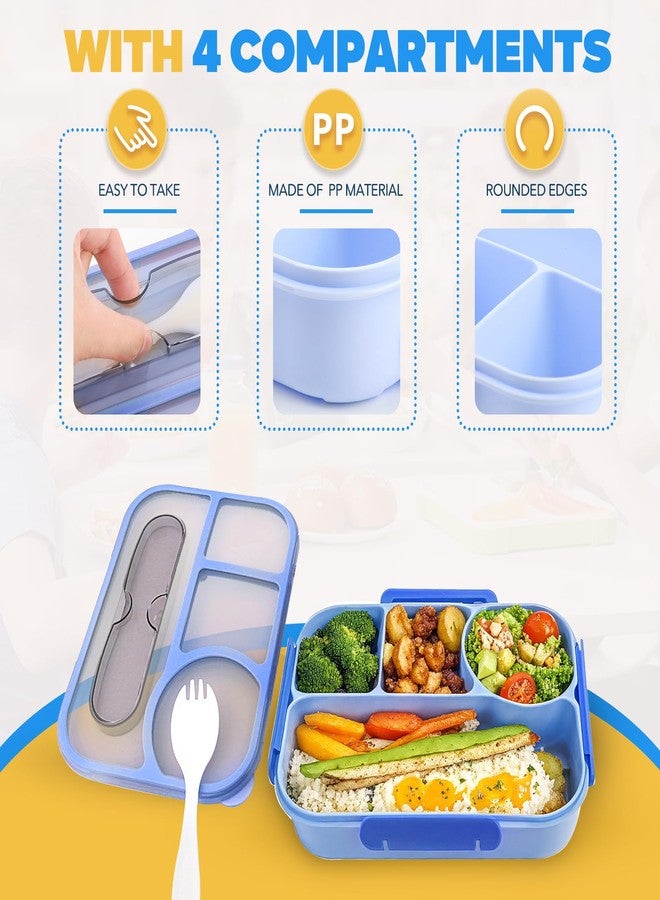 EASYFUN Bento Box Adult, Lunch Box, 4-Compartment Lunch Containers, Drop-Proof, Dishwasher Safe & Made with BPA-Free Materials (Blue) - Image 5