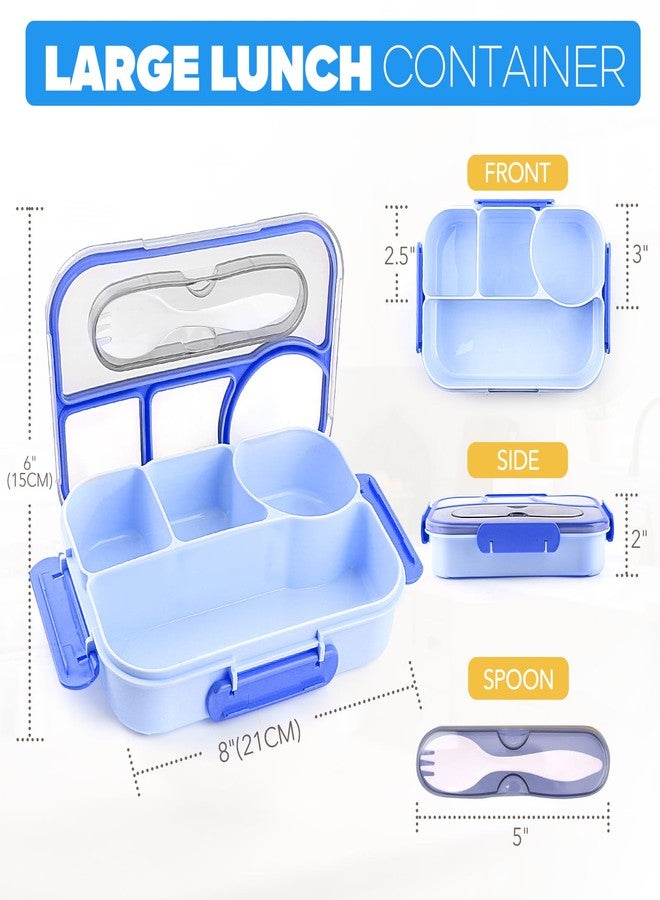 EASYFUN Bento Box Adult, Lunch Box, 4-Compartment Lunch Containers, Drop-Proof, Dishwasher Safe & Made with BPA-Free Materials (Blue) - Image 2