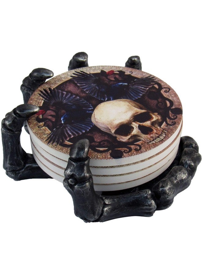 DWK - Helping Hand - Beautiful Gothic Skull Beverage Coasters with Creepy Skeleton Hand Holder for Halloween Home Kitchen Dining and Bar Décor Accent, 5.5-inch - Image 4