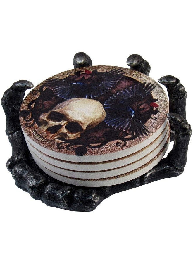 DWK - Helping Hand - Beautiful Gothic Skull Beverage Coasters with Creepy Skeleton Hand Holder for Halloween Home Kitchen Dining and Bar Décor Accent, 5.5-inch - Image 3