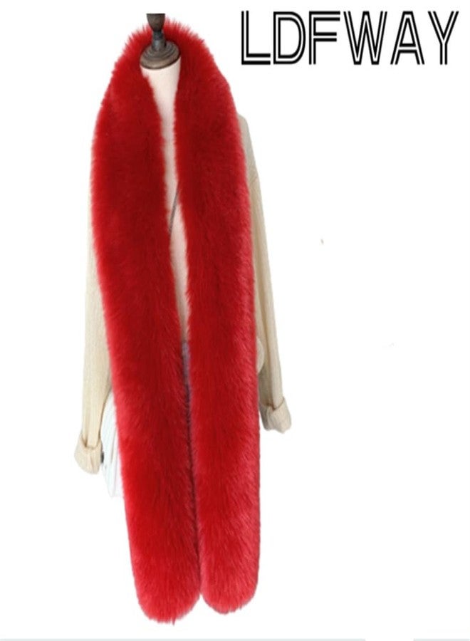 LDFWAY Long Men Women Faux Fur Collar Winter Warm Wrap Stole Scarf Shawl Shrug, Red, L - Image 2