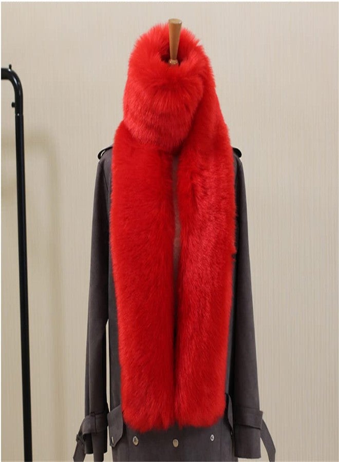 LDFWAY Long Men Women Faux Fur Collar Winter Warm Wrap Stole Scarf Shawl Shrug, Red, L - Image 4