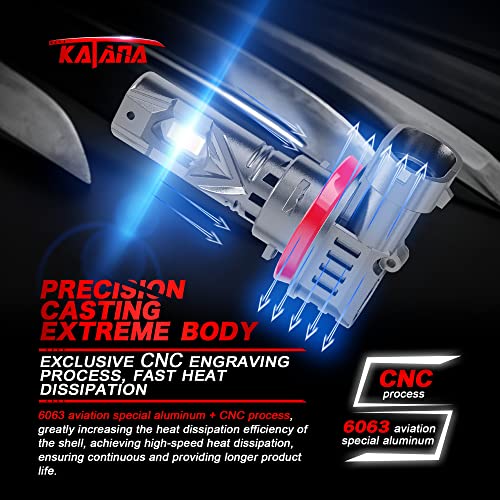 Katana Upgraded H11 9005 Bulbs, 36000LM 6500K Xenon White Super Bright Mini Size with Cooling Fan, H8 HB3 Canbus Ready Fog Light, Pack of 4 - Image 5