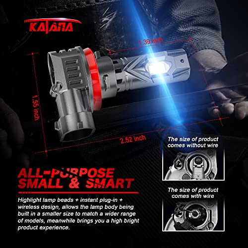 Katana Upgraded H11 9005 Bulbs, 36000LM 6500K Xenon White Super Bright Mini Size with Cooling Fan, H8 HB3 Canbus Ready Fog Light, Pack of 4 - Image 3
