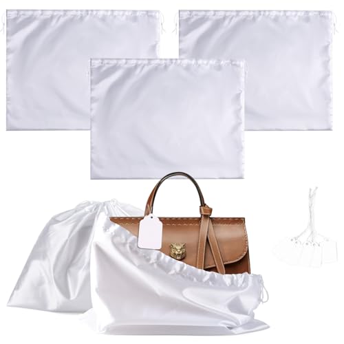 AOFEGRLT 3 Pack Dust Bags for Handbags, Drawstring Purse Dust Bags, Silk Cotton Purse Covers Shoe Storage Bag(White, M-19.6 × 15.7 in) - Image 1