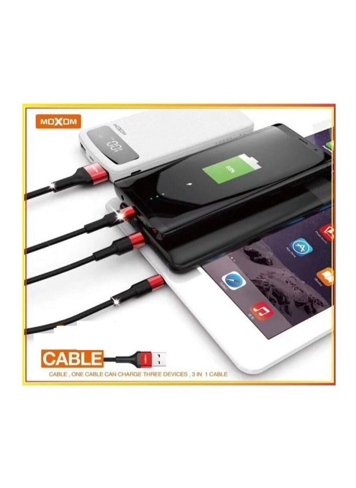 MOXOM Moxom 3-in-1 USB-to-Lighting and Micro and Type C Charging Cable in Red/Black is the ultimate solution for all your charging needs.  - Image 2