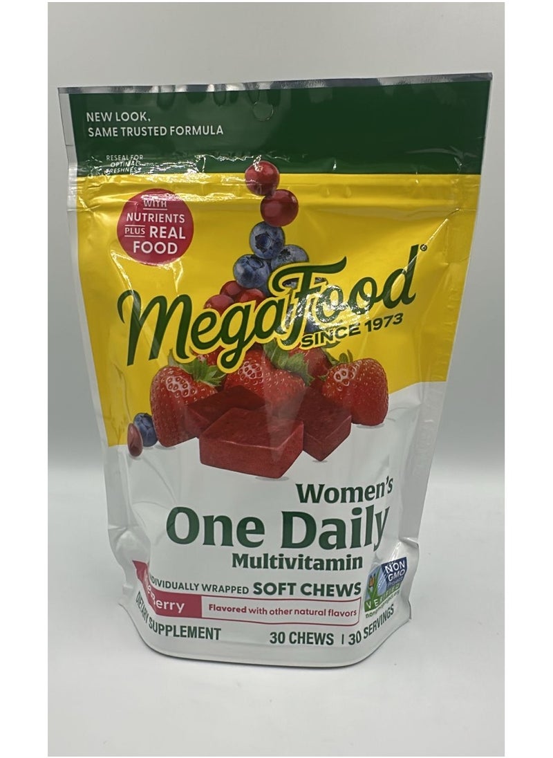 MegaFood Women's One Daily Multivitamin Soft Chews INDIVIDUALLY WRAPPED, MIXED BERRY, FLAVORED WITH OTHER NATURAL FLAVOR DIETARY SUPPLEMENT 30 CHEWS / 30 SERVINGS  - Image 1