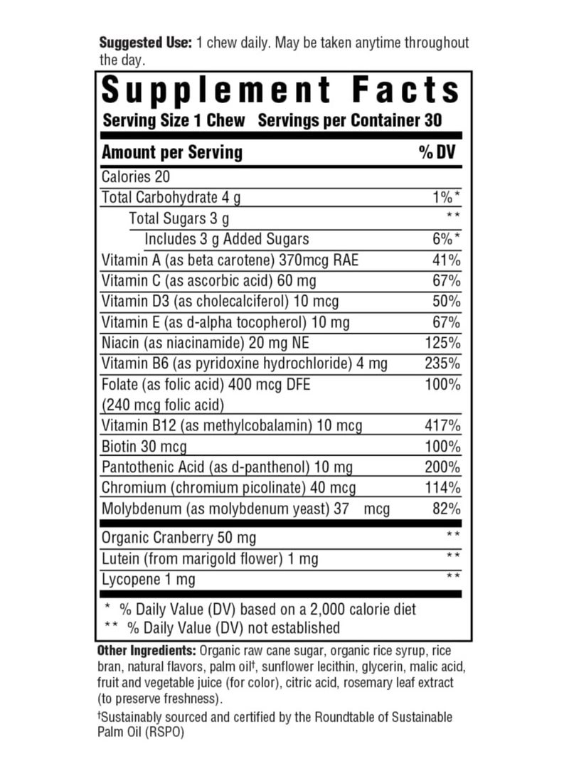 MegaFood Women's One Daily Multivitamin Soft Chews INDIVIDUALLY WRAPPED, MIXED BERRY, FLAVORED WITH OTHER NATURAL FLAVOR DIETARY SUPPLEMENT 30 CHEWS / 30 SERVINGS - Image 3