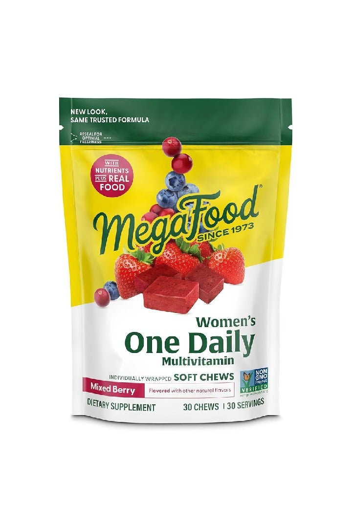 MegaFood Women's One Daily Multivitamin Soft Chews INDIVIDUALLY WRAPPED, MIXED BERRY, FLAVORED WITH OTHER NATURAL FLAVOR DIETARY SUPPLEMENT 30 CHEWS / 30 SERVINGS - Image 1