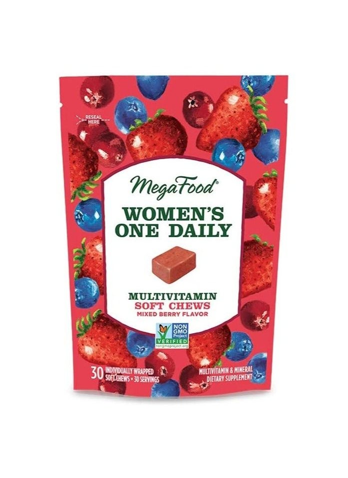 MegaFood - MegaFood Women's One Daily Multivitamin Soft Chews - Multivitamin for Women with Folate, Vitamin B6, Vitamin B12, Biotin, Vitamin D - Mixed Berry Flavor - Vegetarian Supplement, Non-GMO - 30 Chews - Image 1