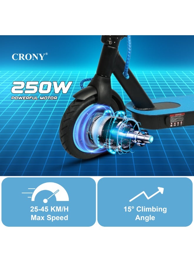 Crony M365 App E-Scooter 250w Brushless Motor, 45kilo/H High-Speed Urban Commuter , 36v Battery Rear Disc Brake, App-Controlled Smart Scooter With Led Headlights, Portable Lightweight Aluminum Frame, Off-Road Capable, Bluetooth Connectivity,Blue - Image 2
