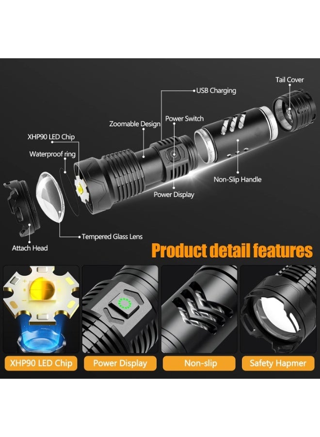 Rechargeable LED Flashlight - High Brightness Torch Light with Digital Battery Percentage Display, USB Charging & Portable Emergency Light for Outdoor Camping & Home Use - Image 2
