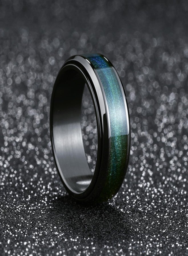 King Will Mens 8mm Stainless Steel Rings Anxiety Fidget Spinner Ring Black Plated Blue Green Galaxy Sand Inlay Spinning Wedding Bands Comfort Fit, Size 9 - Image 3
