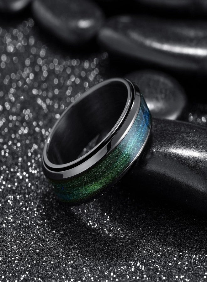 King Will Mens 8mm Stainless Steel Rings Anxiety Fidget Spinner Ring Black Plated Blue Green Galaxy Sand Inlay Spinning Wedding Bands Comfort Fit, Size 9 - Image 2