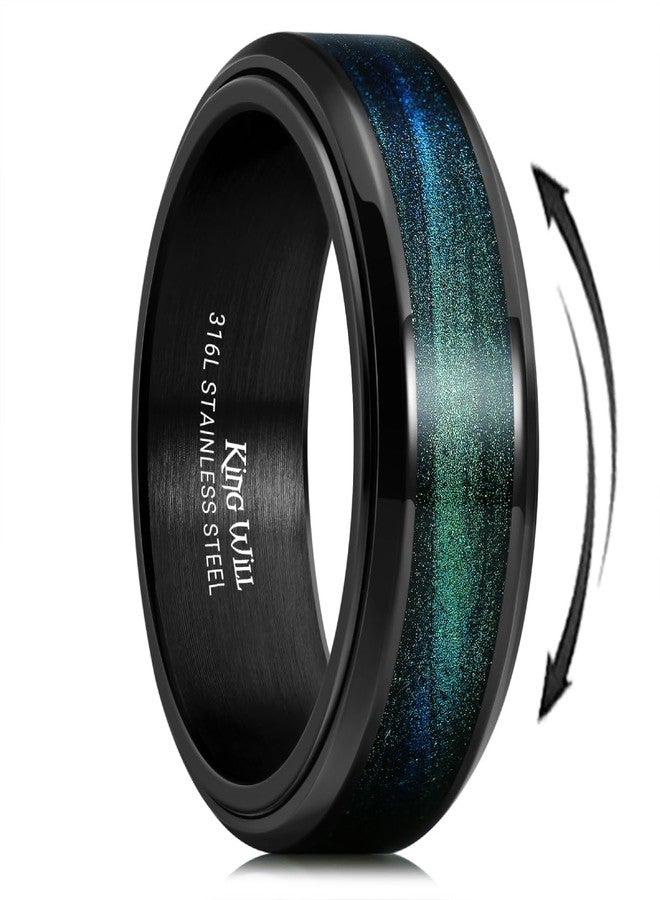 King Will Mens 8mm Stainless Steel Rings Anxiety Fidget Spinner Ring Black Plated Blue Green Galaxy Sand Inlay Spinning Wedding Bands Comfort Fit, Size 9 - Image 1