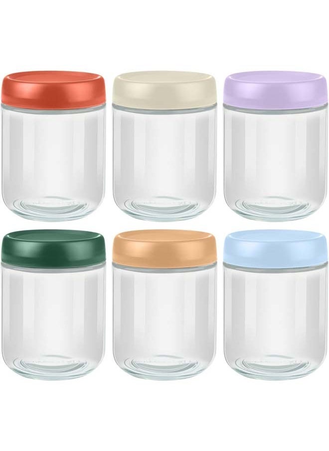 L&E 6 Pack Glass Overnight Oats Containers with Lids in Vibrant Colors-Small Storage 480ml Glass Jars with Lids for Oatmeal,Salad,Pudding-Stackable Soup Containers,Random Colours  - Image 1