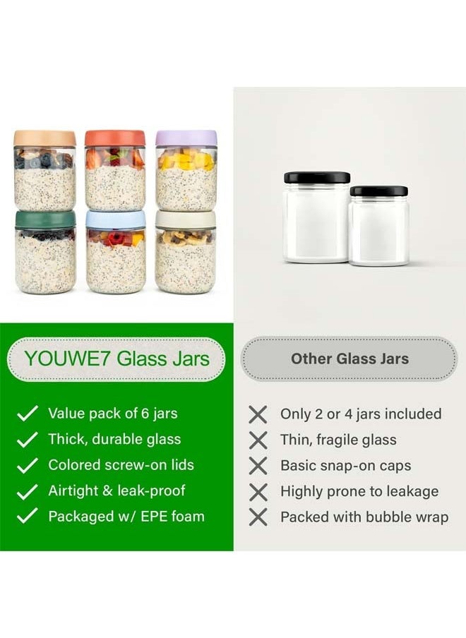L&E 6 Pack Glass Overnight Oats Containers with Lids in Vibrant Colors-Small Storage 480ml Glass Jars with Lids for Oatmeal,Salad,Pudding-Stackable Soup Containers,Random Colours  - Image 4