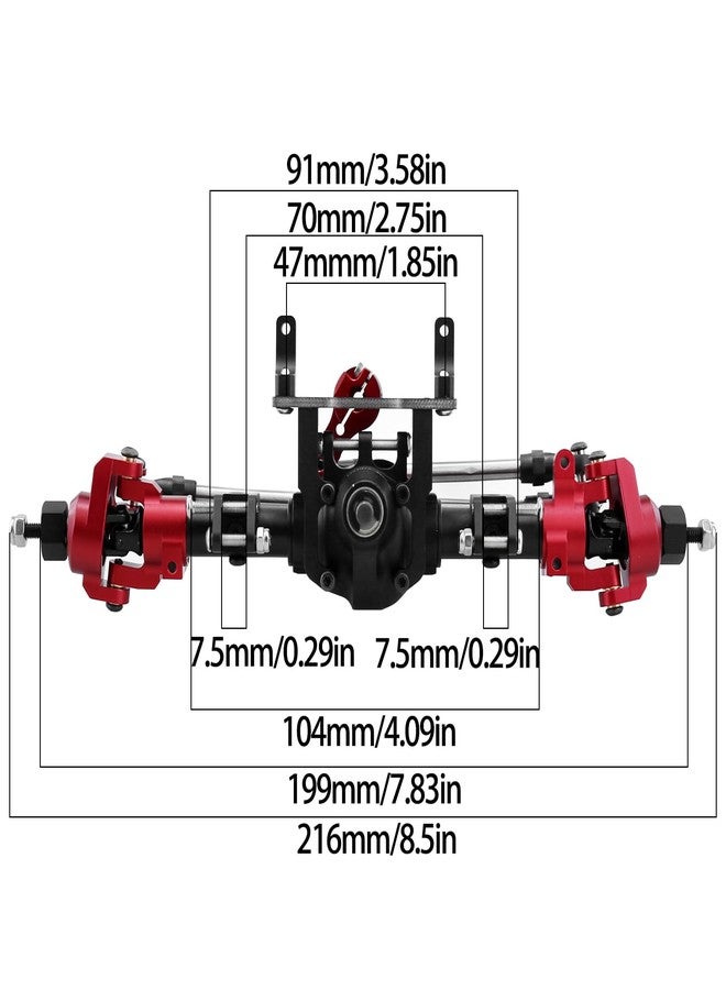 HYBDX RC CNC Aluminum Anodized Front and Rear Door Axle Kit Upgrade for 1/10 RC Crawler Car SCX10 II 90046 90047 (Red Black) - Image 2