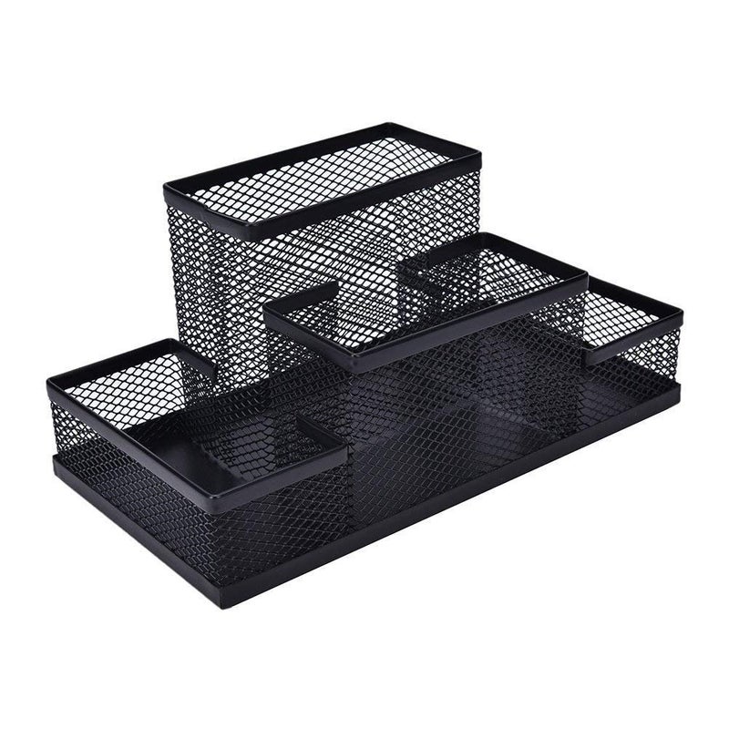 LEAFZY Metal Mesh Desk Organizer Pen Holder | Wire Frame Storage Stand for Office, Study & Makeup | Compact Stationery Organizer for Pens, Pencils & Accessories | Home & Desk Décor (4 Compartment) - Image 1