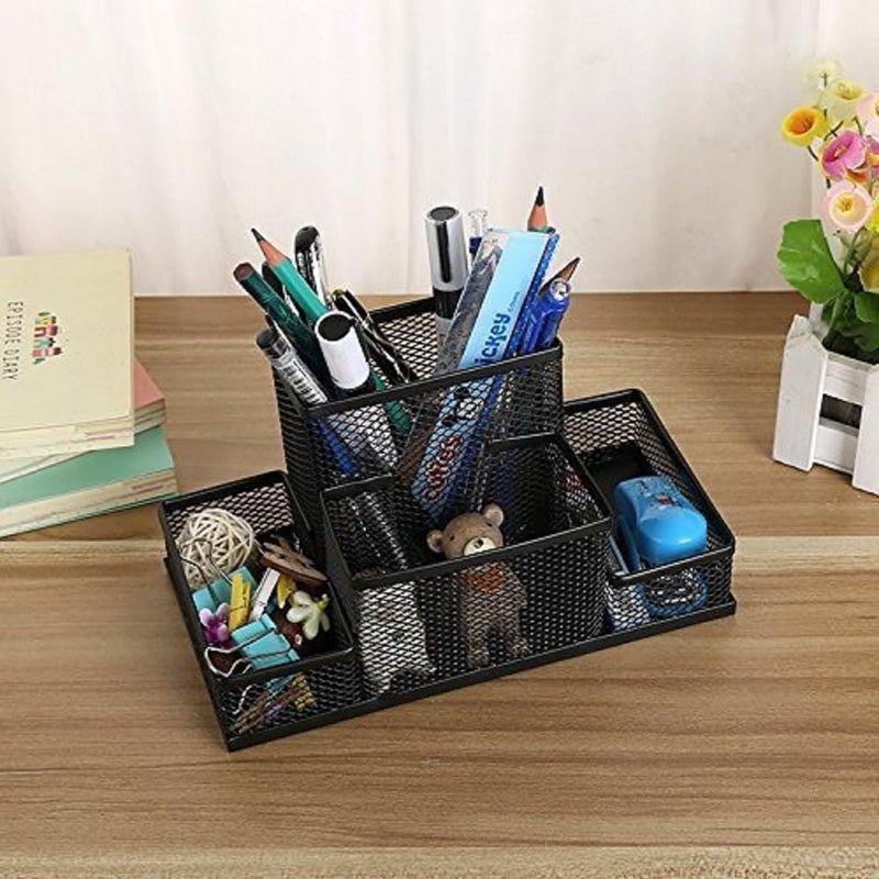 LEAFZY Metal Mesh Desk Organizer Pen Holder | Wire Frame Storage Stand for Office, Study & Makeup | Compact Stationery Organizer for Pens, Pencils & Accessories | Home & Desk Décor (4 Compartment) - Image 4