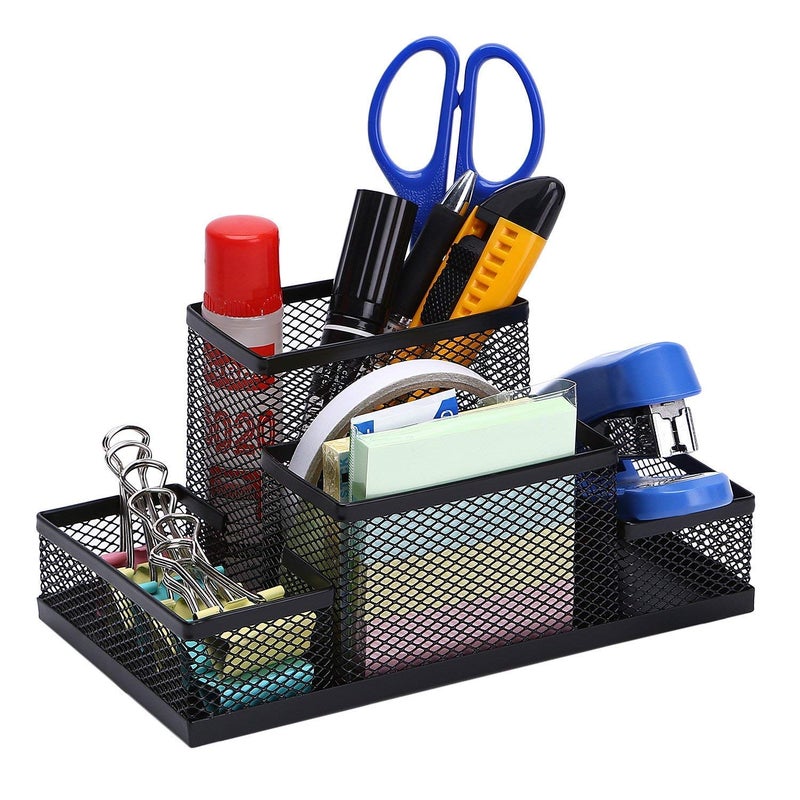 LEAFZY Metal Mesh Desk Organizer Pen Holder | Wire Frame Storage Stand for Office, Study & Makeup | Compact Stationery Organizer for Pens, Pencils & Accessories | Home & Desk Décor (4 Compartment) - Image 3