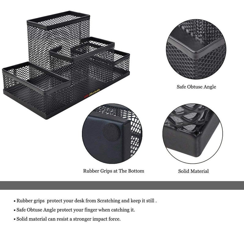 LEAFZY Metal Mesh Desk Organizer Pen Holder | Wire Frame Storage Stand for Office, Study & Makeup | Compact Stationery Organizer for Pens, Pencils & Accessories | Home & Desk Décor (4 Compartment) - Image 2