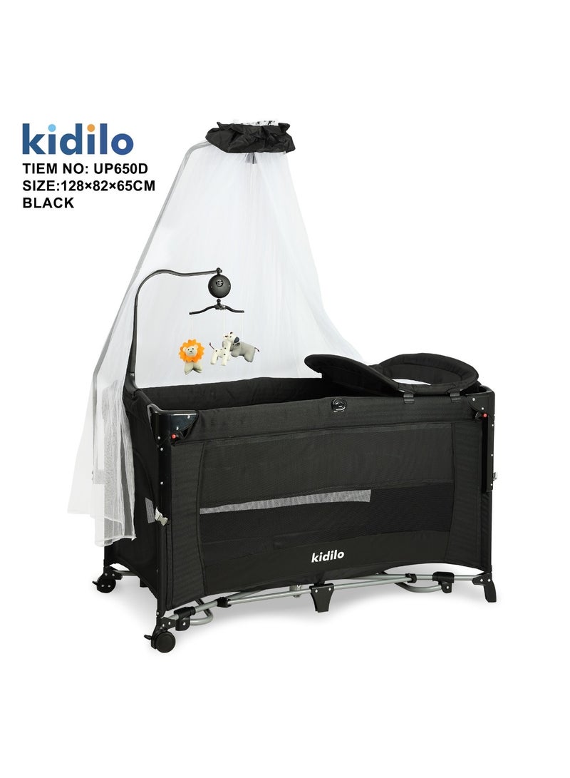 Kidilo Portable Baby Bed | Adjustable Co-Sleeping Baby Bed with Rocking Motion | Foldable Bassinet with Wheels for Easy Mobility | Breathable Mesh Sides for Airflow & Washable Fabric | Detachable Side for Convenient Night Feedings | Includes Storage Basket