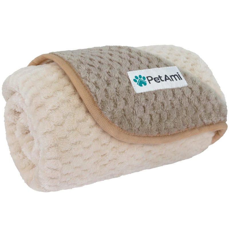 PetAmi Waterproof Dog Blanket, Leakproof Puppy Blanket for Small Medium Dog, Furniture Sofa Couch Cover Protector, Fleece Pet Throw Indoor Cat Kitten, Reversible Washable Soft Plush, 29x40 Taupe Beige - Image 1