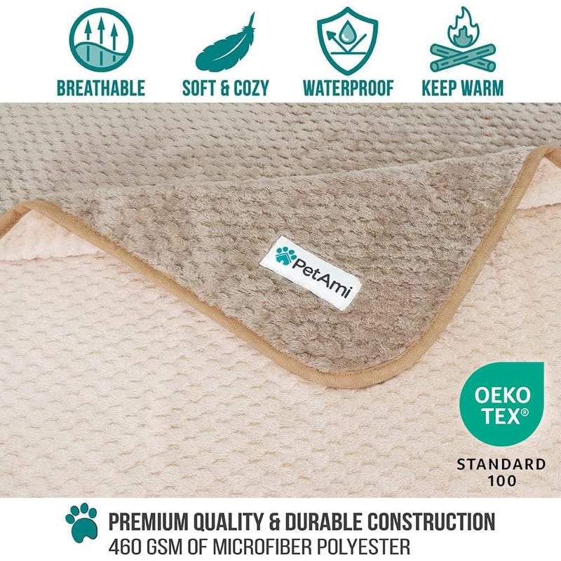 PetAmi Waterproof Dog Blanket, Leakproof Puppy Blanket for Small Medium Dog, Furniture Sofa Couch Cover Protector, Fleece Pet Throw Indoor Cat Kitten, Reversible Washable Soft Plush, 29x40 Taupe Beige - Image 3