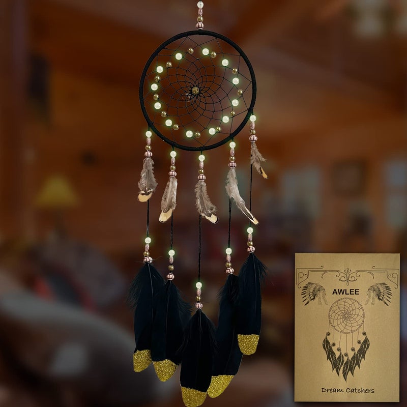 Awlee Dream Catchers Handmade Feather Native Home Wall Decoration Black - Image 1