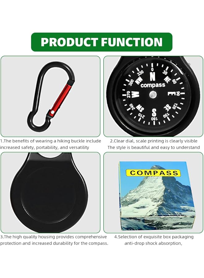 Zorbes Outdoor Compass Zinc Alloy Outoor Adventure Compass with Carabiner 1.46 inches Pocket Compass Precision Navigation Compass for Camping Hiking Trekking - Image 4